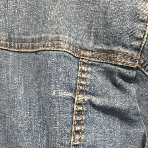 Kut from the Kloth Womens Blue Jean Jacket Large Distressed - Picture 9 of 14